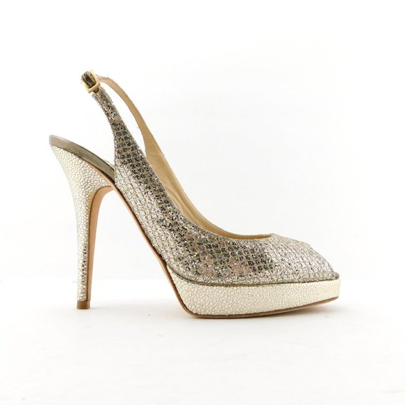 JIMMY CHOO CLUE Champagne Glitter Sling Pumps 37.5